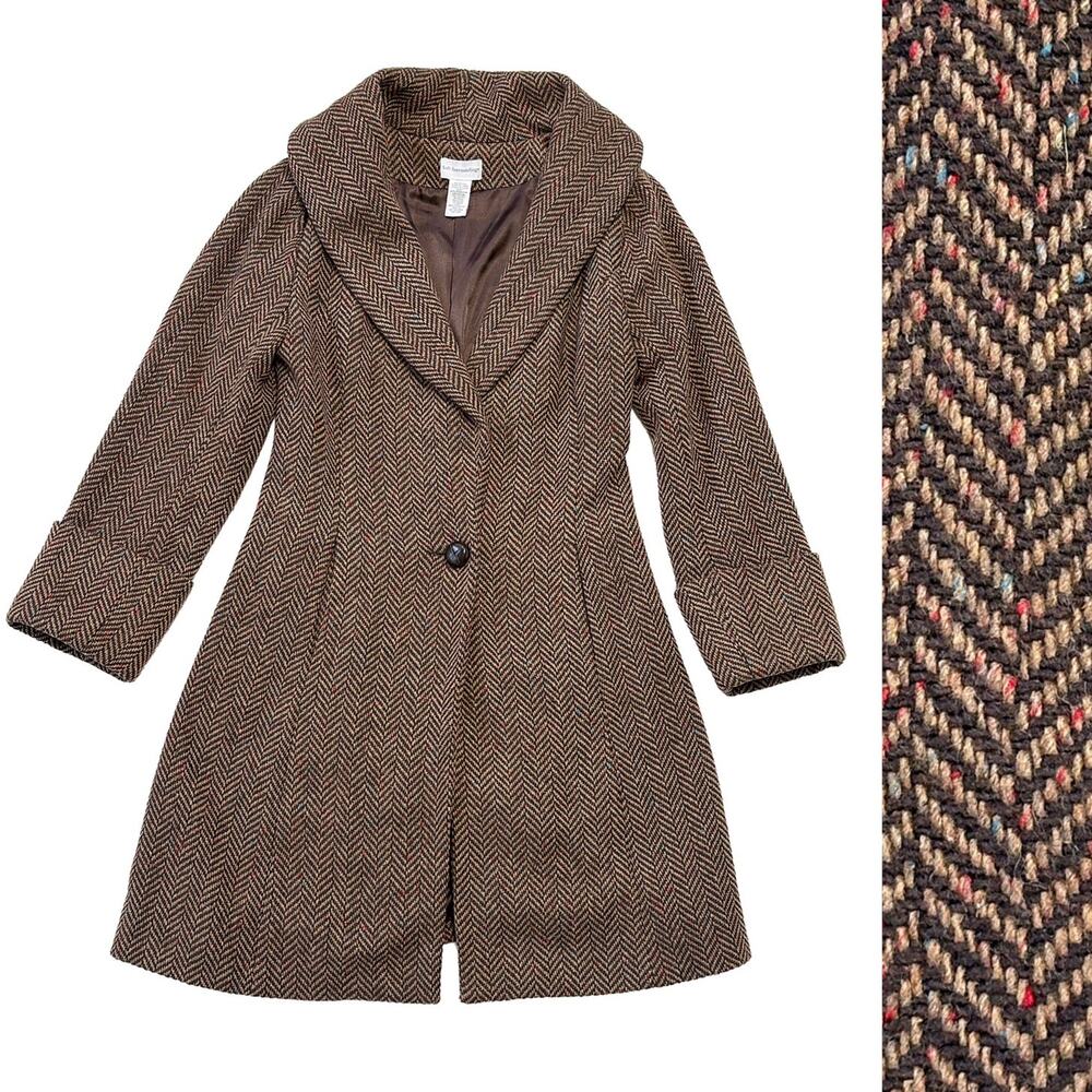 Soft Surroundings Herringbone Tweed Coat Womens XS Brown Shawl Academia Twee